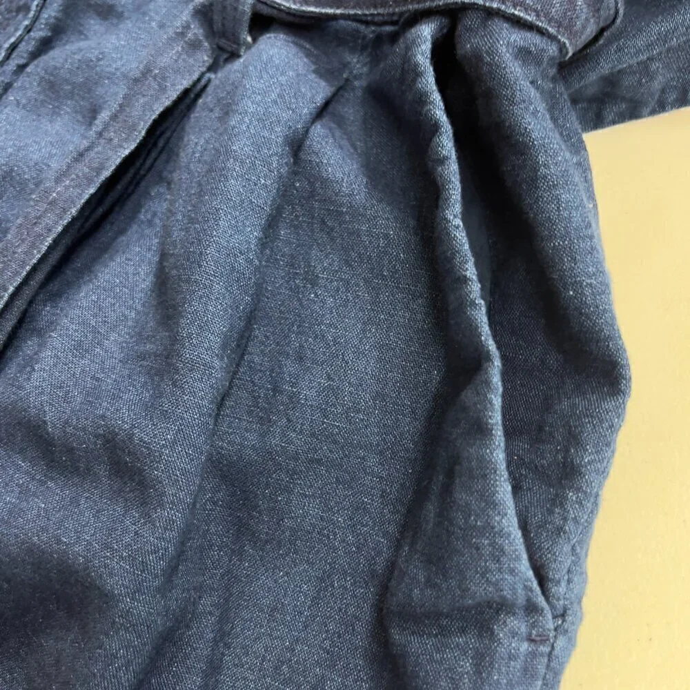 Banana Republic Plus Women's Blue Dark Wash Linen Sleeveless Belted Romper 16